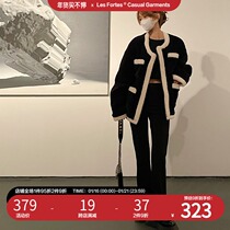 Les Fortes 21AW original design black and white contrast Lamb hair coat autumn and winter Tide brand advanced cotton suit