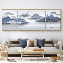Living room decorative painting ink Zen landscape painting new Chinese sofa background wall triple hanging painting modern simple mural