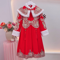 Hanfu winter clothes girls New Year clothes Chinese New Year clothes children winter clothes winter Chinese style winter thickened girls New Year dress