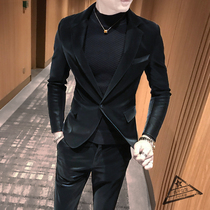 Long sleeve suit male slim handsome set autumn and winter non-iron velvet leather suit suit suit groom wedding small suit tide