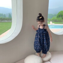 Western Korean childrens clothing girls summer suspenders cute floral boob lantern anti-mosquito pants baby jumpsuit