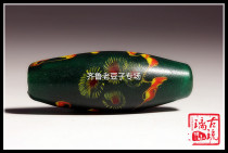 Old glass beads 14*37mm leek green full of flowers phoenix eyes old glass big date beads large olive glass wind eyeballs