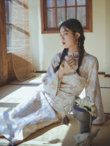 Nanfeng Valley Du Ruo improved cheongsam young high-end temperament elegant retro print long sleeve dress autumn