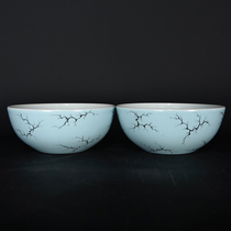 LY0728 Old Collection Qing Yongzheng Blue Glazed Pastel Flower and Butterfly Bowl