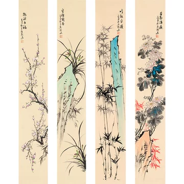 梅兰竹菊四条屏纯手绘画芯-梅兰竹菊四条屏纯手绘画芯促销价格、梅兰竹