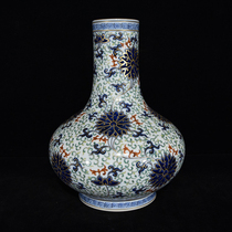 LY0810 Old Tibetan Qing Qianlong style pastel painted gold tangled flower pattern flat belly bottle