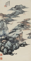 Autumn River Far Sail Zhang Daqian Celebrity calligraphy and painting Chinese painting 30cm * 59cm