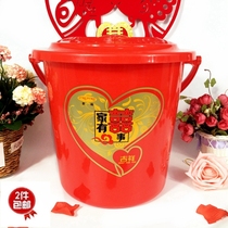 Plastic bucket wedding supplies plastic red wedding bucket with cover childrens bucket toilet storage rice storage bucket