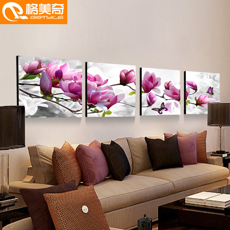 Living room decorative paintings frameless quadruple paintings modern simple crystal hangings Chinese sofa background wall paintings murals