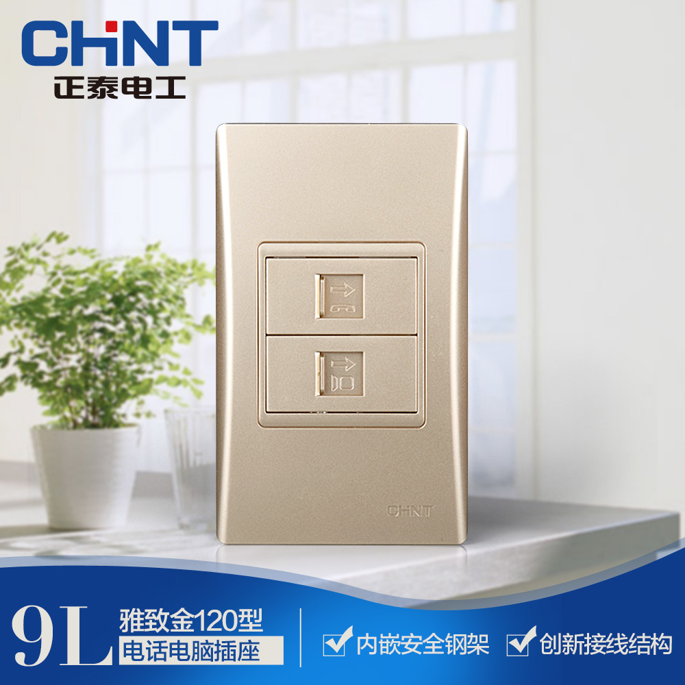 Zhengtai Electrical 120 NEW9L Safety Steel Frame Wall Switch Socket Golden Telephone Computer Socket