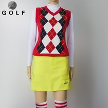 Spring Autumn Golf Clothing womens section V collar knit vest sweater golf waistcoat pure cotton knit rhomboid jersey