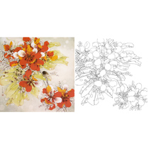 Gongbi painting white sketch background draft flowers and birds know Doufang 66*66 physical white paper print draft with color map 354T