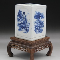 Republic of China blue and white four beauties Square pen holder Wenfang four treasures Antique household antique porcelain Antique antique ornaments