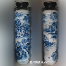 Jingdezhen hand-painted style straight tube vase 2 2 meters high pure hand-painted landscape large company Enterprise display large vase