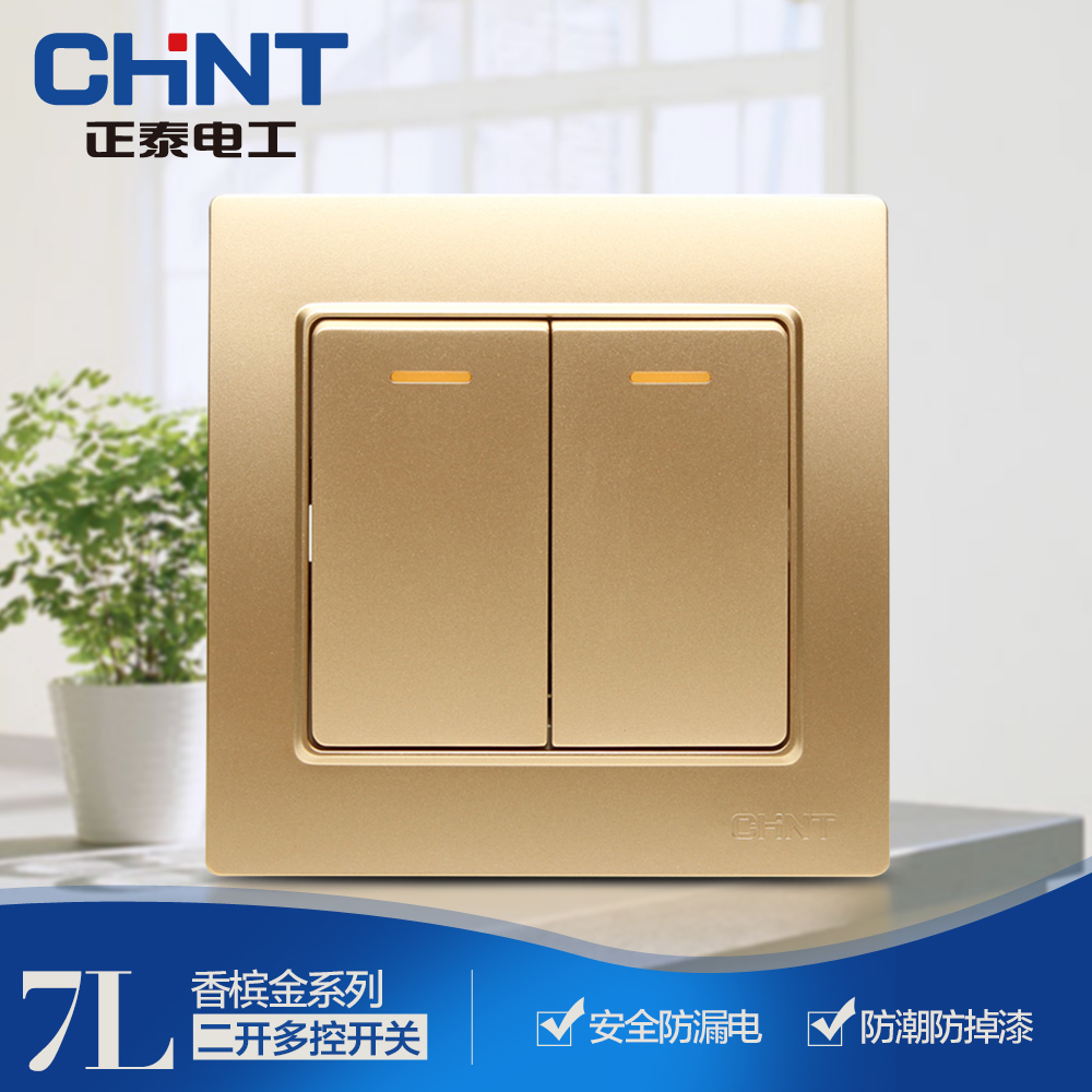 Chengtai Electrical Steel Frame 86 Wall Switch Socket NEW7L Champagne Golden Two-Open Multi-Control Switch Panel
