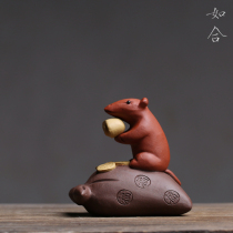 If Yixing tea pet purple sand bag rat tea playing piece generation to count money coin