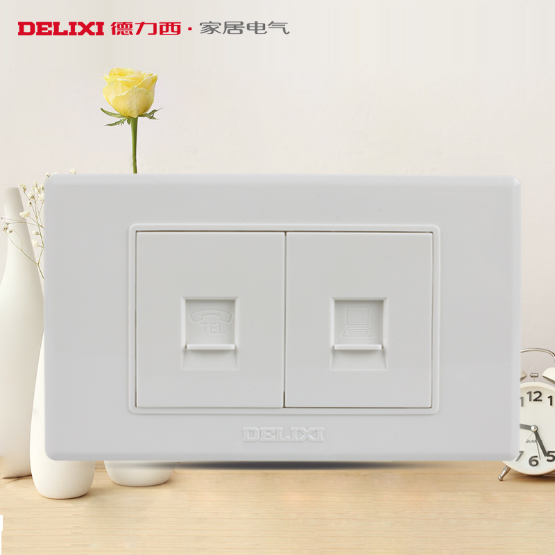 Delixi weak combination switch socket A two-core telephone an eight-core network cable panel