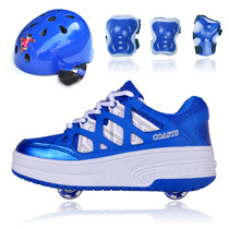 Riot shoes Childrens automatic female wheel single wheel double wheel explosive shoes boy invisible button roller skate skates