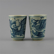 Blue and white dragon and phoenix Kung Fu Tea Cup Cup Cup Cup pair of Jingdezhen imitation Ming Dynasty ancient porcelain antique household
