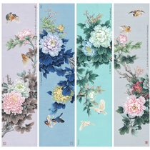 Gongbi Chinese painting white sketch background physical print draft Peony four screens 33*132 A total of 4 pieces with color map p16T