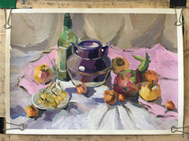 4 open finished gouache still life painting purple jar with dragon fruit on behalf of painting Gouache still life Gouache finished product