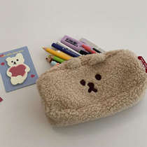 ● JY groceries ● Domestic spot Korean mazzzzy ins Wind plush canvas cute bear color pen bag