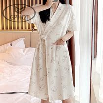 Japanese Sleeping Robe Womens Summer Pure Cotton Short Sleeve Bathrobe and Style Thin Cartoon Jade Gui Dog Pyjamas in Long Sleeping Dress