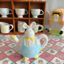 Original high-temperature ceramic cute overalls rabbit teapot ins cartoon fairy decoration gift afternoon tea year of the rabbit