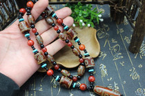 Natural Tibetan sky beads Old Agate necklace Bracelet Three eyes nine eyes sky beads Cinnabar genuine Tantric