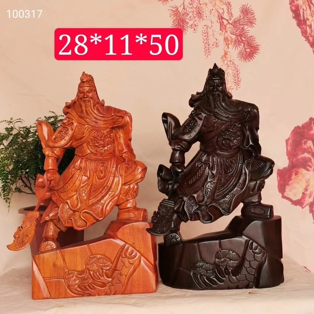 Wood carving crafts ebony guan gong martial arts god statue high 48cm home town house evil decoration gift recommendation