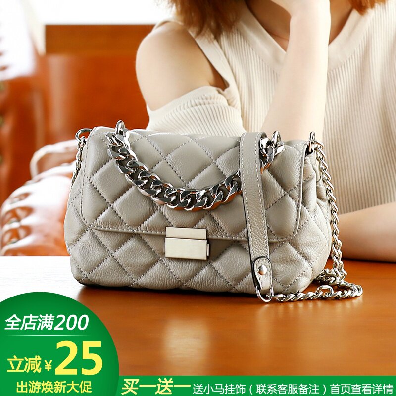 Fashion chain bag leather womens bag ring bag 2021 new tidal head layer cowhide high-capacity one-shoulder stiletto bag