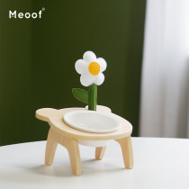 Net red bear little flower little tree original bowl holder Pet dining table tilt Dog food bowl Ceramic double bowl Cat bowl cute