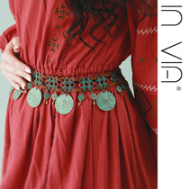 Vintage patina fringed waistband belt ethnic bohemian style ornament belly dance accessories set invia