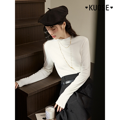 taobao agent White colored demi-season long-sleeve, knitted sweater, high collar, long sleeve, with sleeve