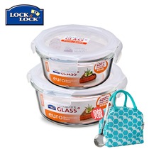 Lock lock glass lunch box Microwave oven special heating preservation box Round large capacity lunch box bowl Food grade