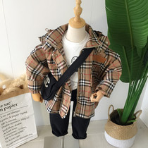 European and American style classic boys plaid western style jacket Autumn girls hooded windbreaker childrens casual Western style coat trend