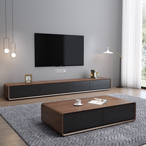 Nordic TV cabinet Tea Table Combo Modern Minima Black Walnuts TV cabinet Small family Living room light and luxurious cabinet