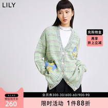 LILY2022 Spring new womens clothing commute elegance V collar foreign air sweet and comfortable loose with lazy knit cardio-hoodie