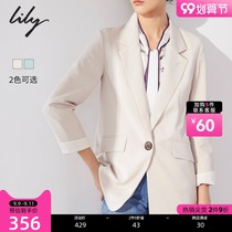 LILY2021 new womens dress cuffs flanging design off white commuter collar loose small blazer