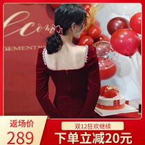 Burgundy toast bride 2021 New temperament small man engagement long sleeve dress dress usually wear