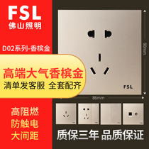 Foshan lighting switch socket 86 type concealed household five hole porous black gold two or three plug panel 86*90