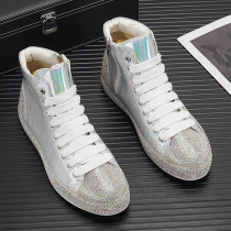  European station mens shoes rhinestone 2021 new patent leather increased colorful high-top shoes mens Korean version of the trend Martin boots