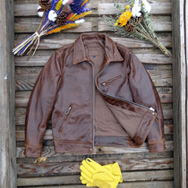 India imported handmade cowhide oil wax light to make old first layer cowhide leather leather mens Mulholland Road classic lapel