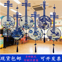 Kindergarten ethnic charm decoration Chinese style wooden color printing Pipa musical instrument corridor classroom air creative pendant