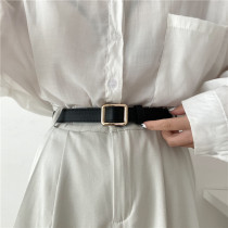 Design Sense Free Punch Strap Woman Han Version Small Crownins Wind Jeans Lady Belt Fine Trim Black Pants Strap