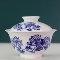 Fang Wensheng Jiangxi Provincial Arts and Crafts Artist Blue and Flower Chrysanthemum Two Cai Bowl (Hua Yixuan)