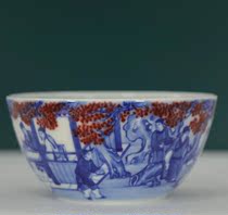 Yu Yin Kiln Yu Guowang made blue and white glaze in red and fragrant mountain nine old sleeping foot tea cup single Cup (Hua Yixuan)
