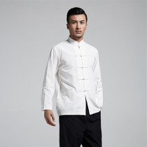 Chinese style cotton men Tang suit long sleeve Chinese shirt base shirt spring and autumn old coarse cloth men Hanfu