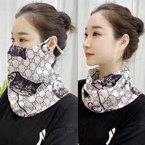  Silk scarf small bib female four seasons neck protection neck protection ear hanging bicycle cover full face veil scarf thin section