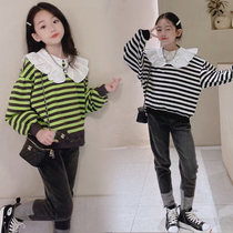 Girl Autumn Sweater 2021 new little girl foreign style long sleeve top child Korean spring and autumn dress doll collar
